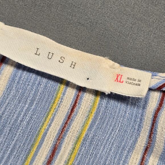 Lush Blue Tank Top Preppy Stripe Tie Waist Spaghetti Straps Womens Size XL Shirt - Picture 4 of 6